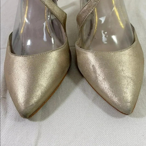 Enzo Angiolini Gold Metallic Pointed Toe Heels Ankle Strap Occasion Party Shoes - Picture 7 of 10